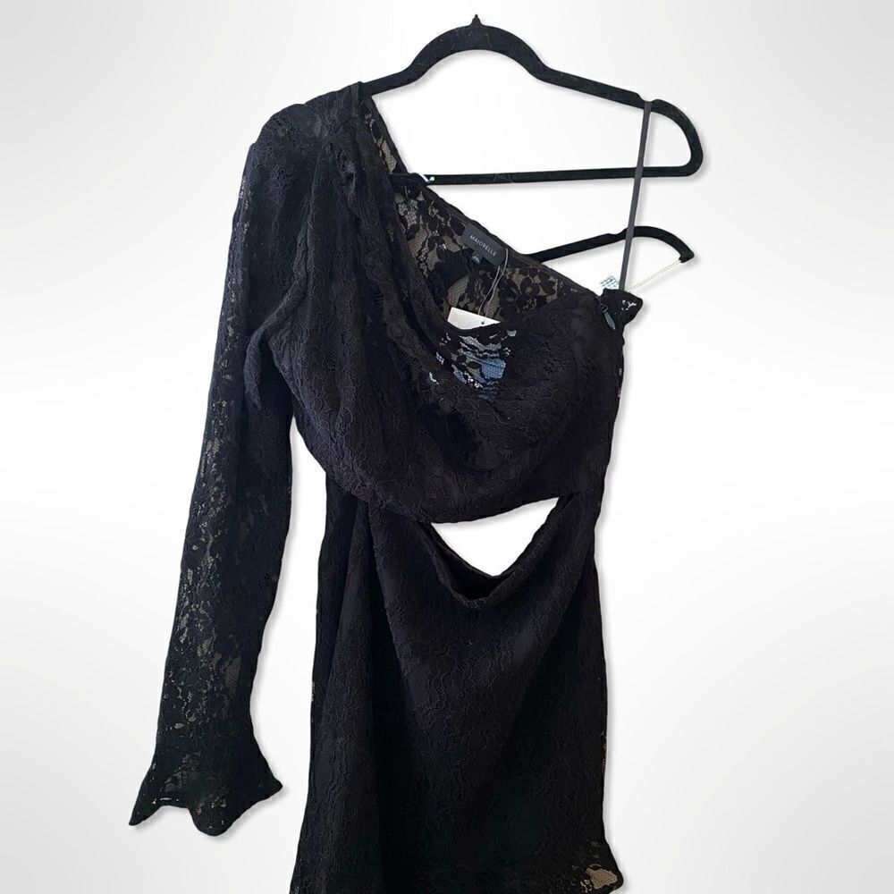 Majorelle Annel Dress Black Lace Asymmetrical Cut Out Going Out Revolve Sz L NWT - Picture 7 of 12
